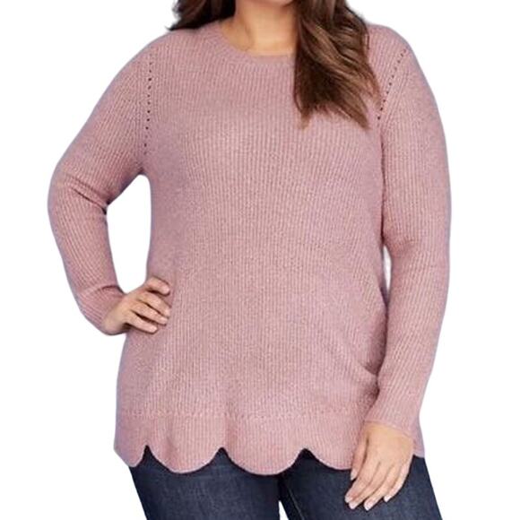 LANE BRYANT Scalloped Hem Sweater Crew Neck Ribbed-Knit Mauve Plus Size 26/28 - Picture 1 of 9
